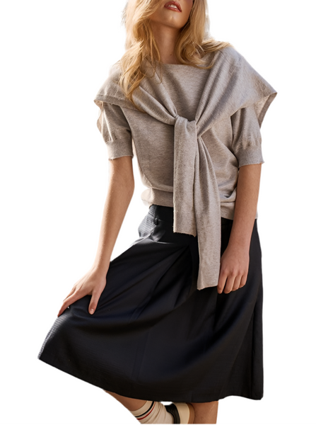 draped shoulder sweater / white melange
