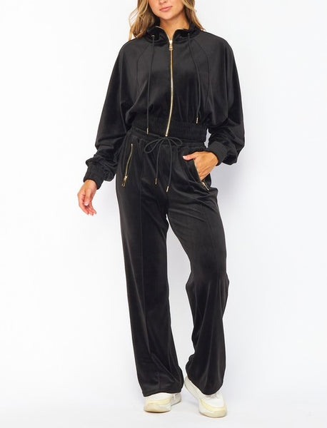 velour track suit / black