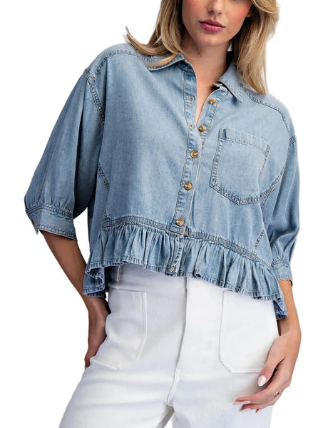 Ella ruffle denim top