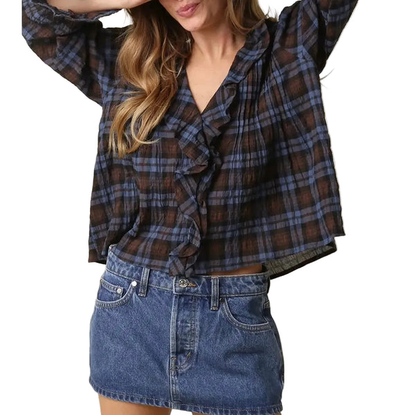 Lena Ruffle Plaid Blouse