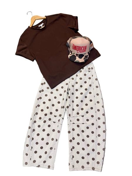washed polka dot barrel jean / oatmeal
