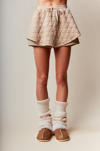 quilted puff sleeve skirt set / camel