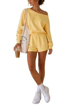 Piper off shoulder short set / butter yellow