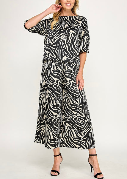 Zebra Satin Pant Set / Black