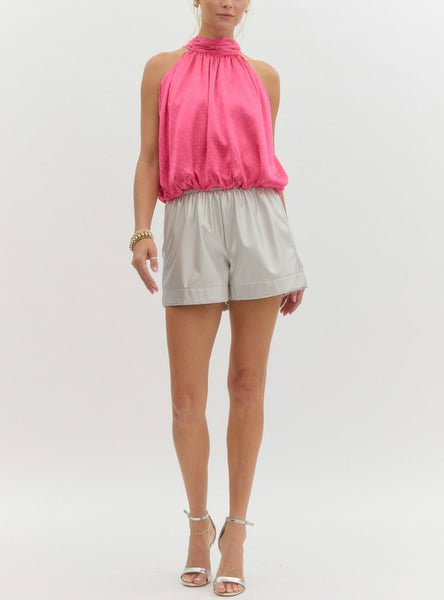 sparkling rose satin top / pink