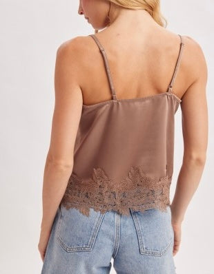 Eva satin lace trim camisole / mocha