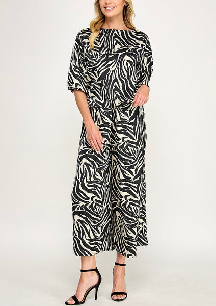 Zebra Satin Pant Set / Black