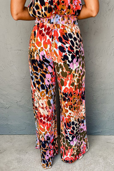 bright leopard satin pant set