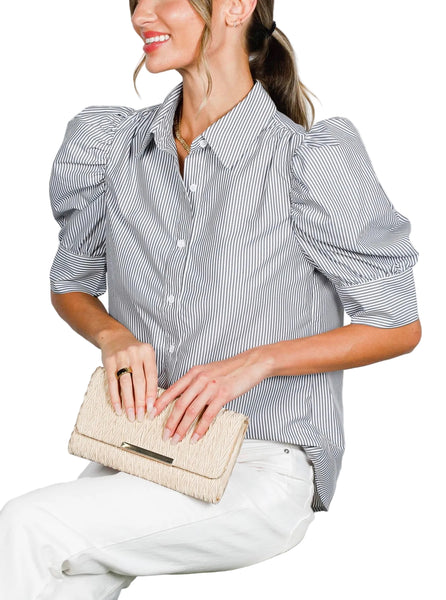Reese puff stripe sleeve top / black