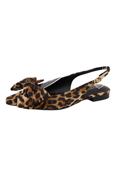 satin leopard bow flat