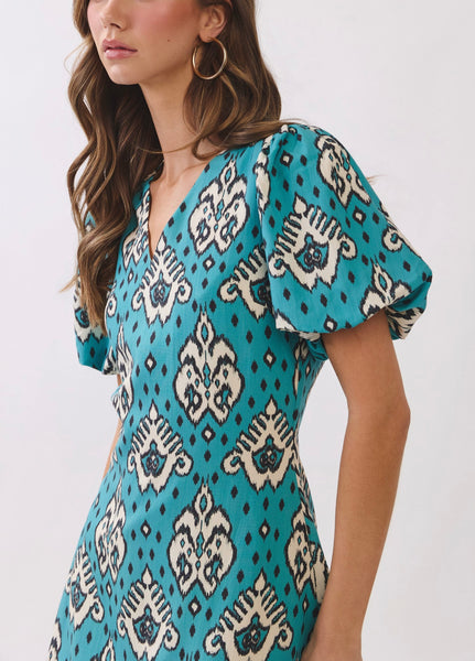 Vivian puff sleeve dress / teal