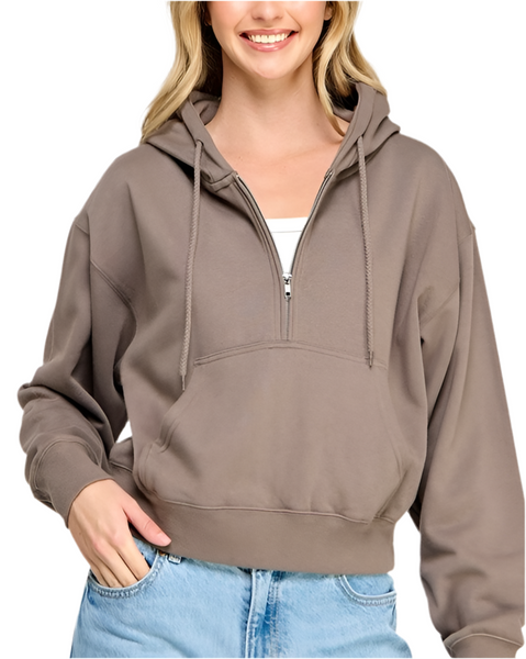 essential 1/2 zip hoodie / fossil