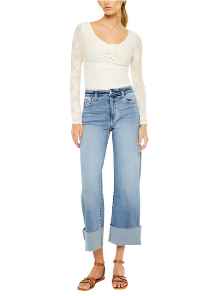 Celia crop cuff jean / medium wash