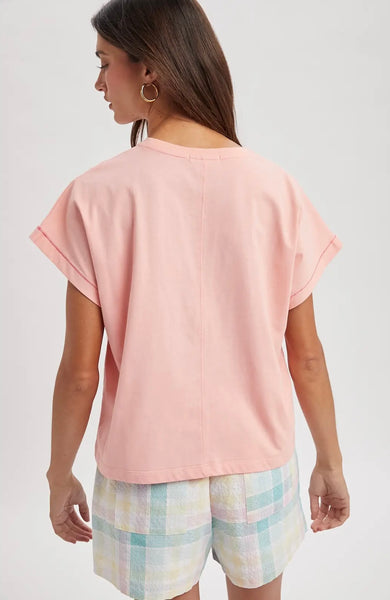 Summer Icons embroidered tee / melon punch