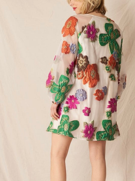 blooms embroidered mini dress // cream