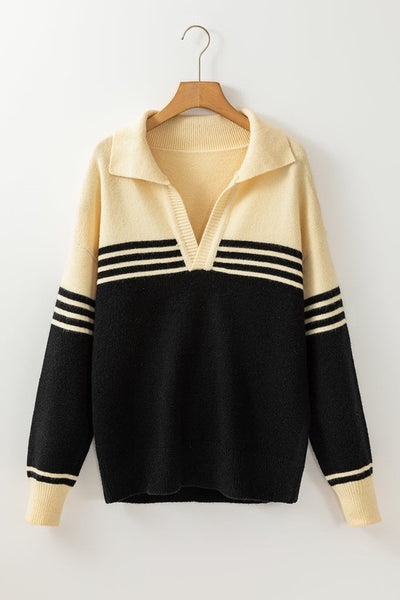 Elena collared stripe sweater // black & cream