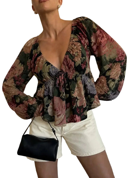 Floral Babydoll Top / Black