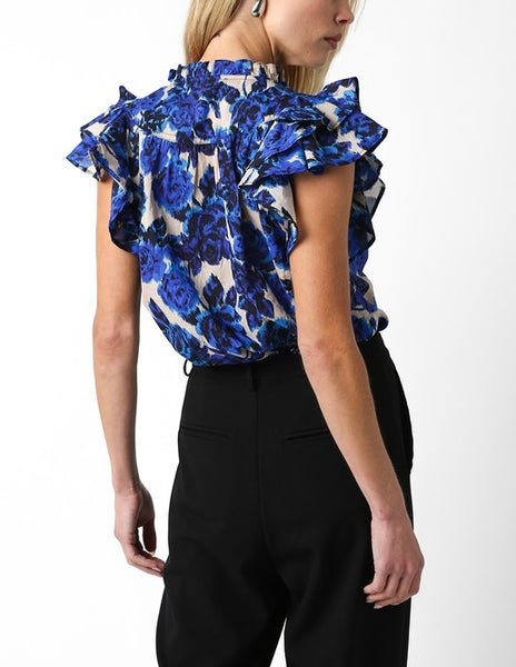OLIVACEOUS Bianca ruffle sleeve top / blue