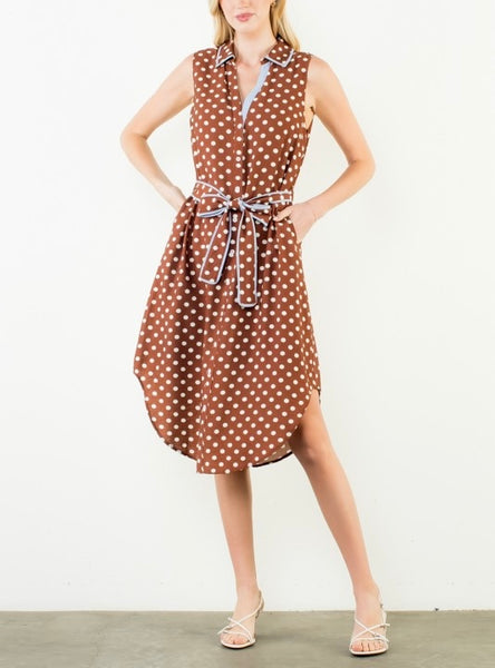 THML polka dot dress / brown
