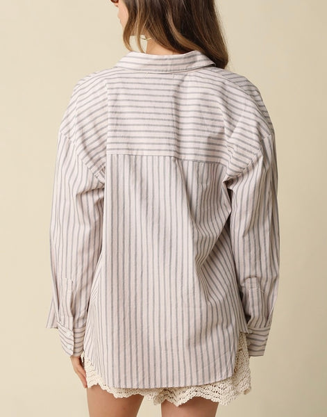Jordan Stripe Oversized Button Up Shirt / Sand & Black