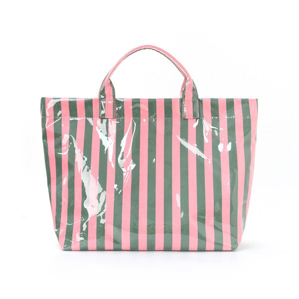 vinyl stripe tote bag / green & pink