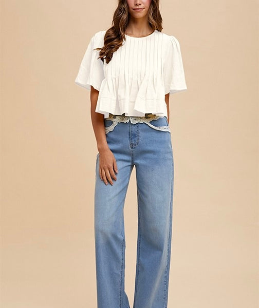 annie flutter sleeve top/ white