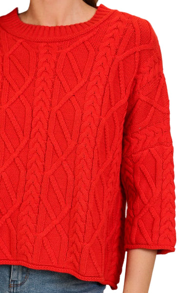 Kinslee 3/4 sleeve cable sweater / red