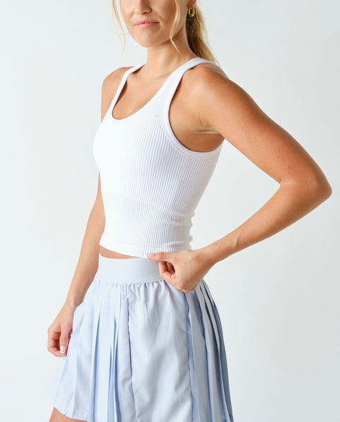 Ribbed Scoop Neck Tank / White