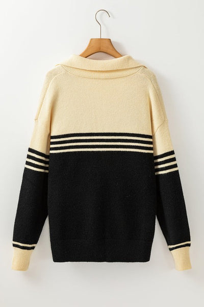 Elena collared stripe sweater // black & cream