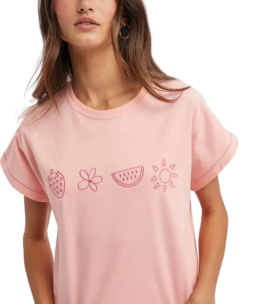 Summer Icons embroidered tee / melon punch