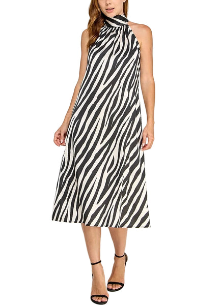 Zebra Satin Midi Dress / Black & White