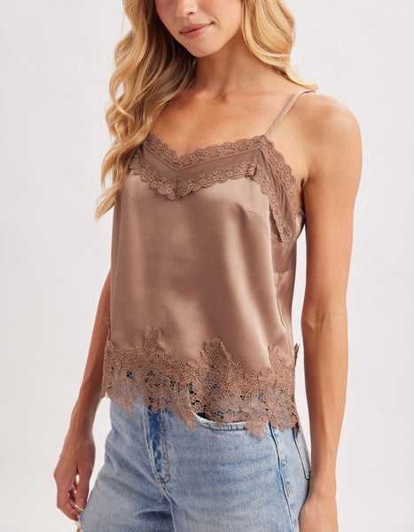 Eva satin lace trim camisole / mocha