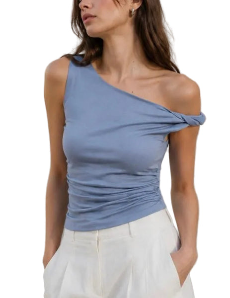 Ella Ruched One Shoulder Top /Blue