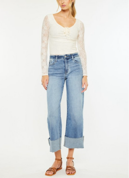 Celia crop cuff jean / medium wash