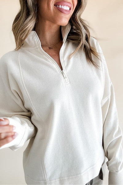 1/4 zip long sleeve top // white