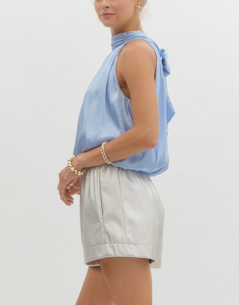 sparking azure satin top / blue
