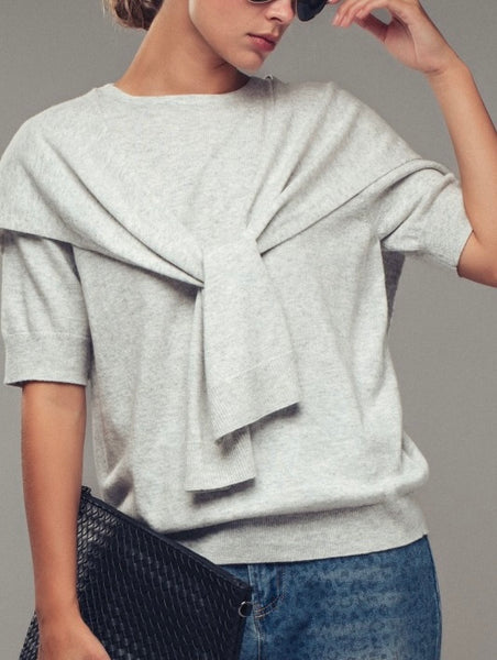draped shoulder sweater / white melange