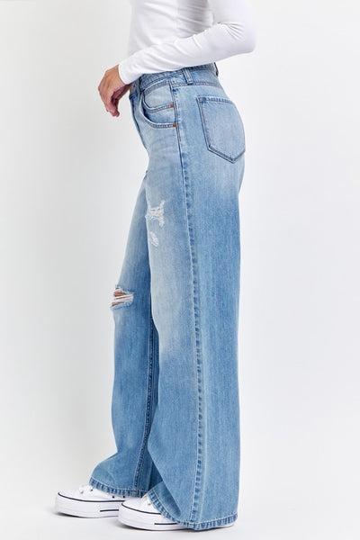 double pocket wide leg jean