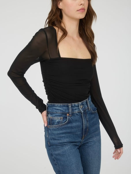 sheer sleeve top / black
