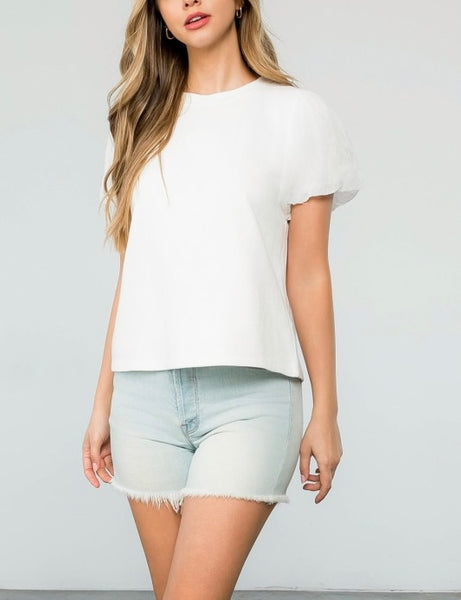 THML puff sleeve french terry tee / white
