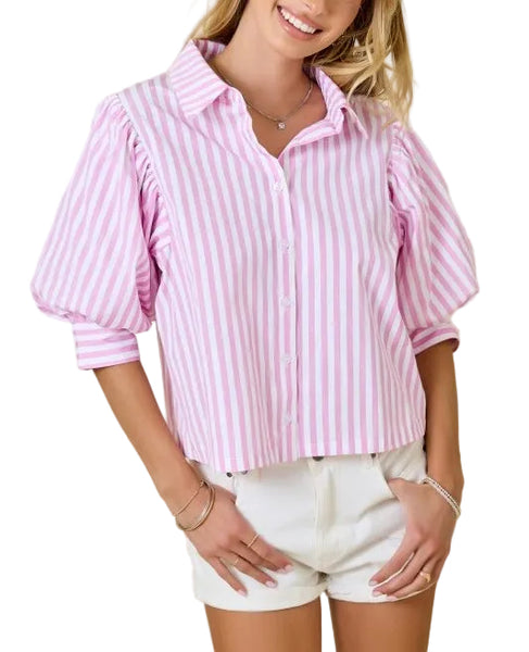 Aubrey puff sleeve top / pink stripe