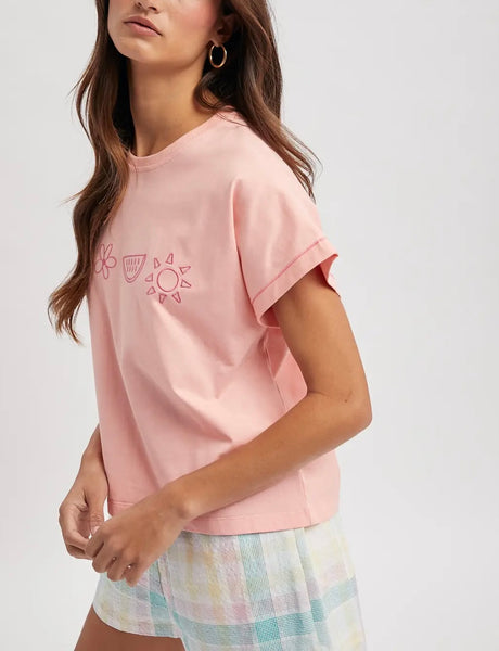 Summer Icons embroidered tee / melon punch