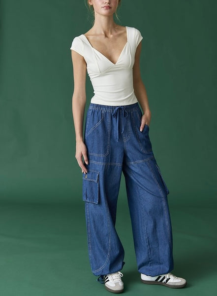 willow denim cargo pant / dark wash