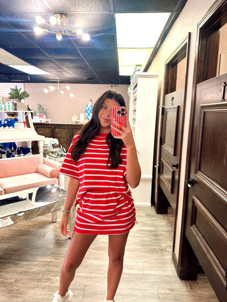 Wesley Stripe Skort Set / Red & Baby Blue