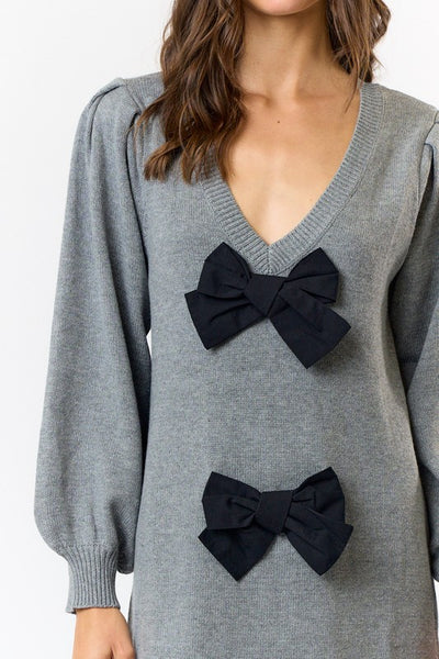 London bow sweater dress / grey