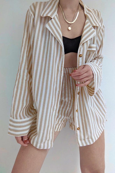 cambry stripe short set // khaki & white