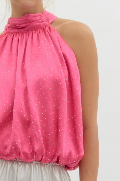 sparkling rose satin top / pink