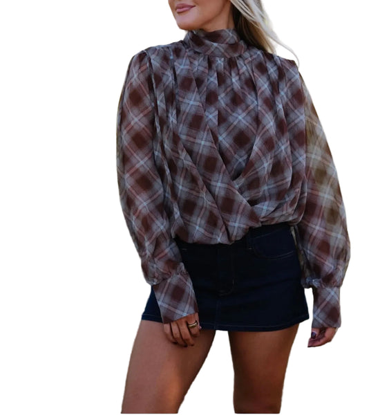 Reese Plaid Blouse / Brown