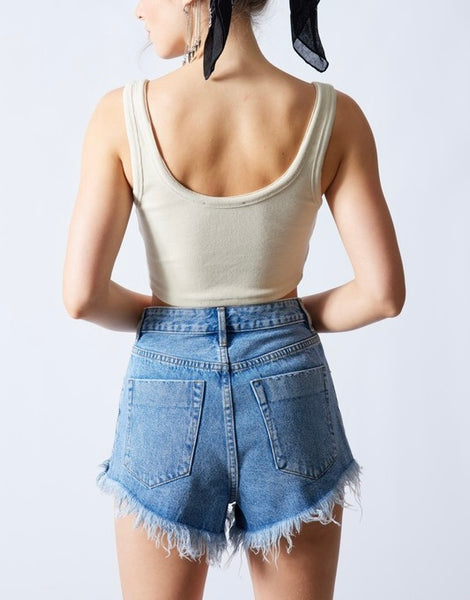 Becca destroyed denim short // medium wash