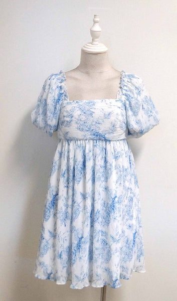 nantucket puff sleeve dress // blue & white